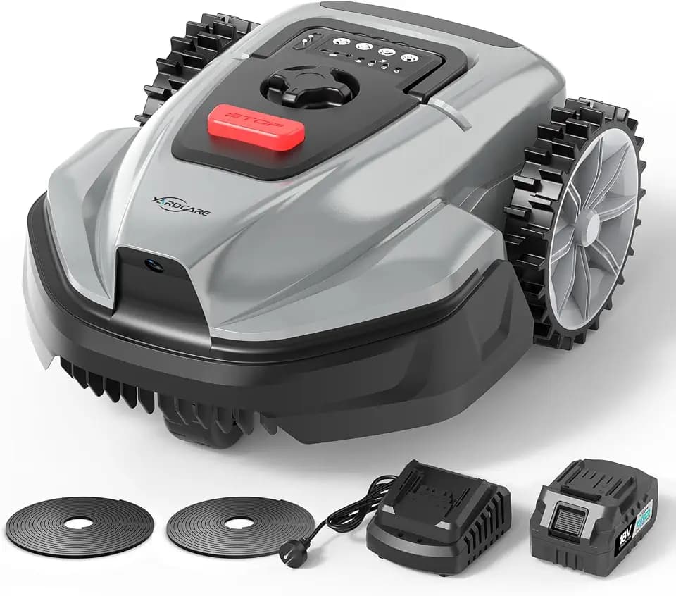 YARDCARE V3 Mähroboter ohne Begrenzungskabel, mit Vision-Navigation, 150+ Hinderniserkennung und App-Steuerung, 50 dB leise, Rasenmäher Roboter für kleine bis mittlere Gärten, inklusive Magnetstreifen