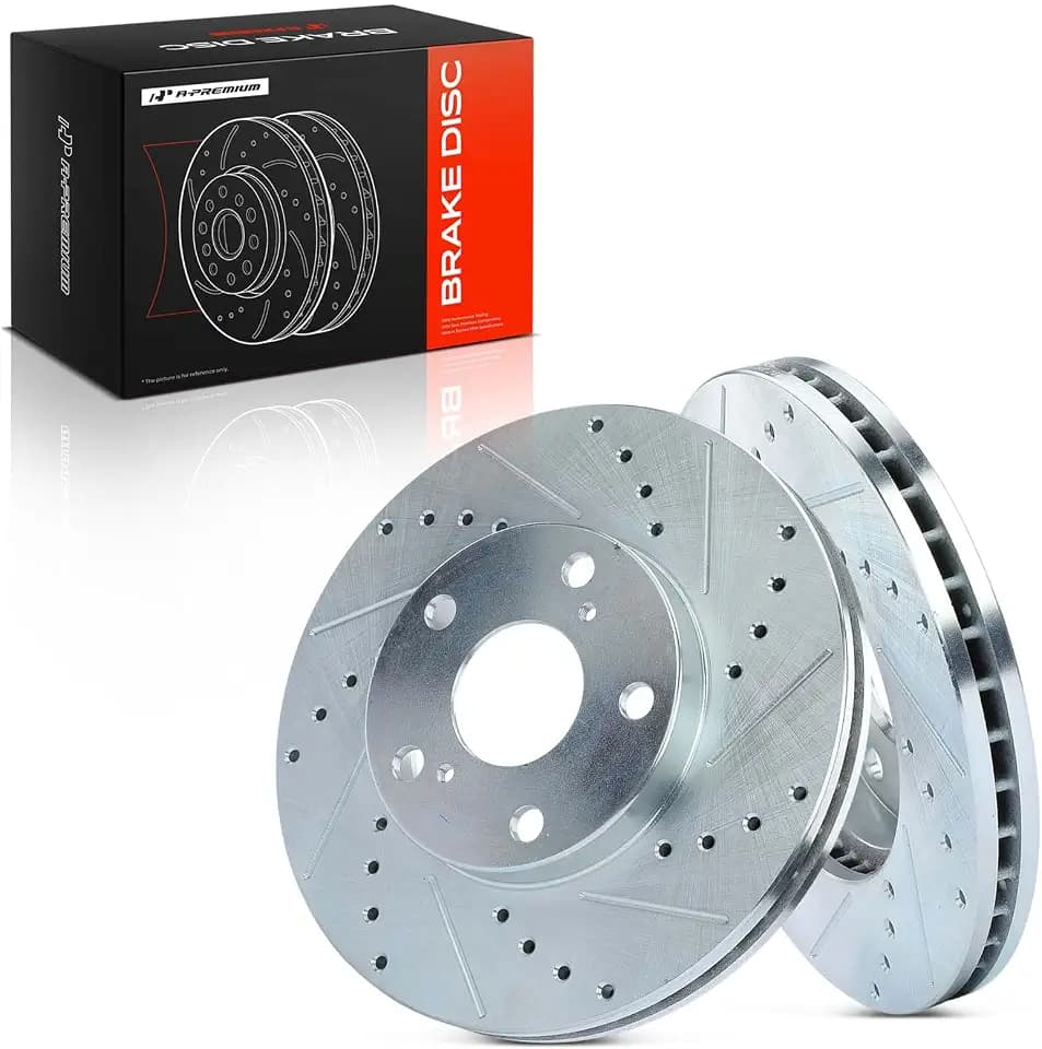 A-Premium 10.83 inch (275mm) Front Drilled and Slotted Disc Brake Rotors