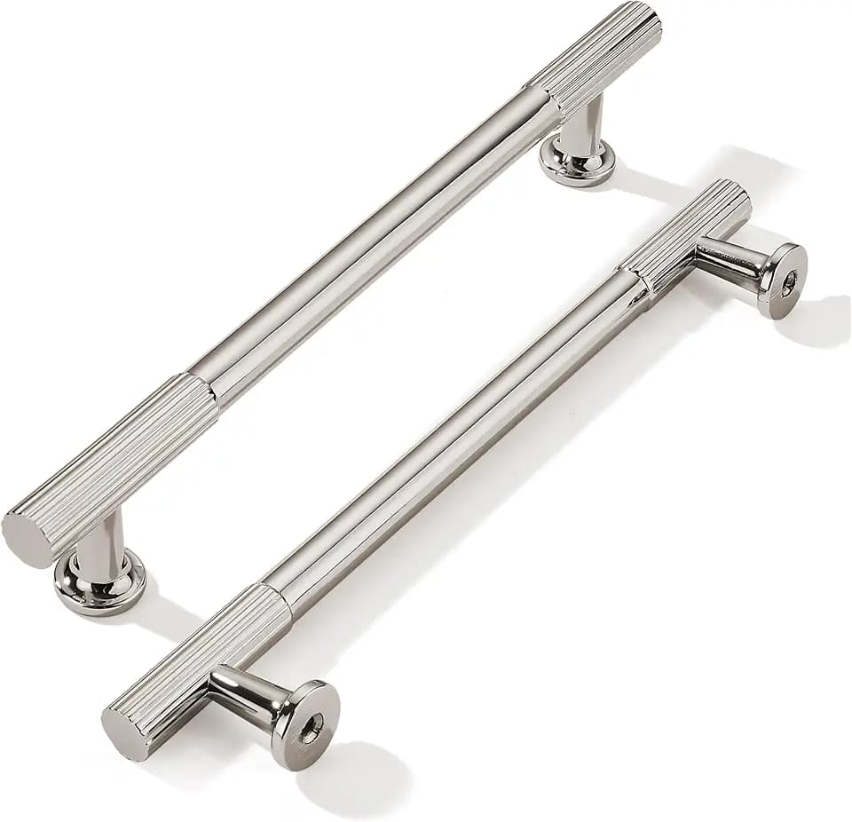 khtumeware 6 Inch Hole Center 5 Pack Polished Nickel Heavy Duty Solid Cabinet Pulls, Kitchen Drawer Handles, for Dresser cabinets, cabinets, Door cabinets, Hardware