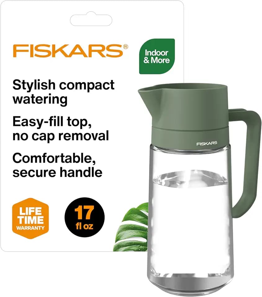 Fiskars 17oz Glass Watering Can for Indoor Plants, Easy Fill Top, Clear