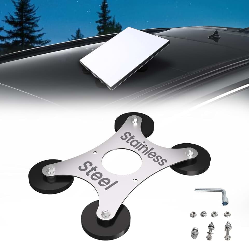 Starlink Mini Car Magnetic Mount - Stainless Steel Base with 4 Rubber-Coated Magnets & Hex Key, for Car Roof, RV, Truck, Boat Use