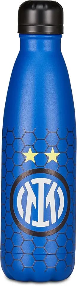 Seven Inter Thermosflasche aus Edelstahl, Blau, Temperatur bis zu 24 Stunden, Trinkflasche für Schule und Freizeit, Jungen, Fußball