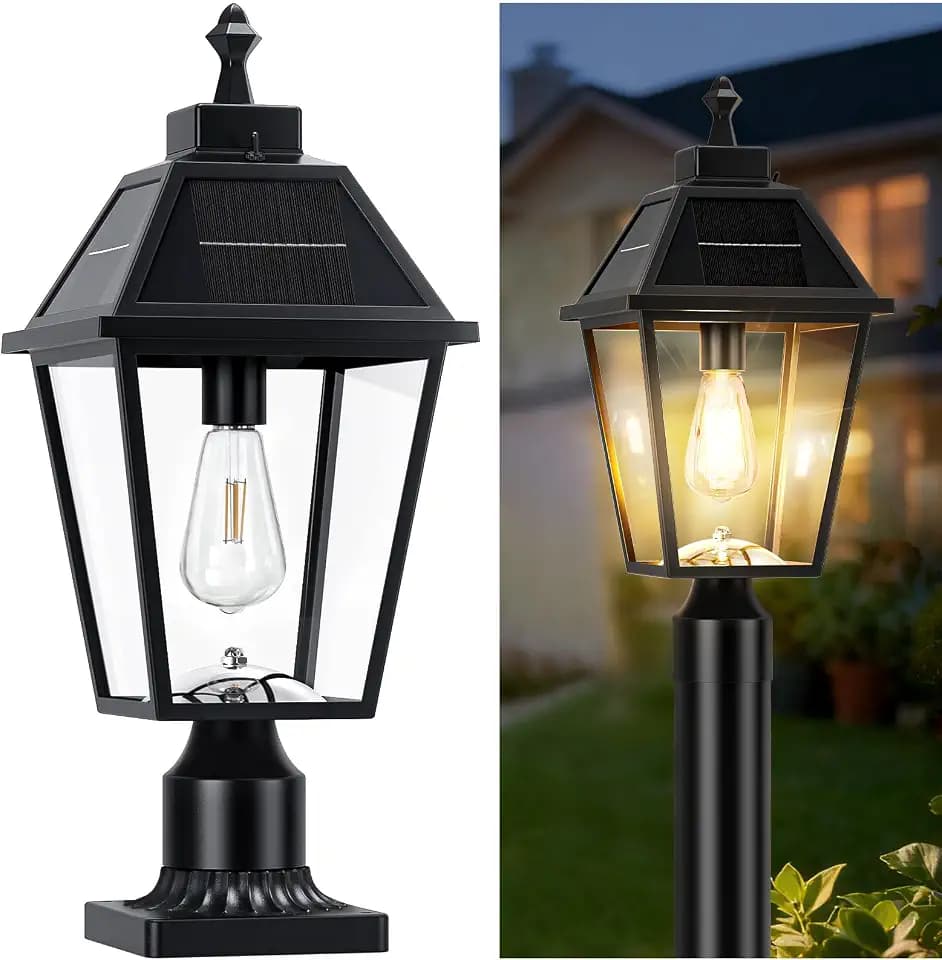 22.5" Large Solar Lamp Post Light, Black, 1 Pack