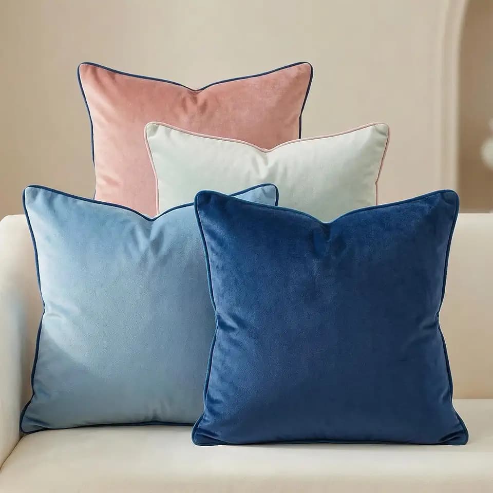 Mecatny Velvet Decorative Throw Pillow Covers 18x18 Set of 4 Blue/Pink