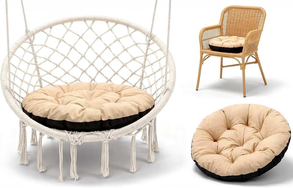 Amazinggirl Hängesessel Kissen Sitzkissen für Hängeschaukel 60 cm - Polster für Hängehöhle Lesesessel Hängestuhl und Papasansessel runde Auflage für Outdoor und Indoor Beige Farbton B