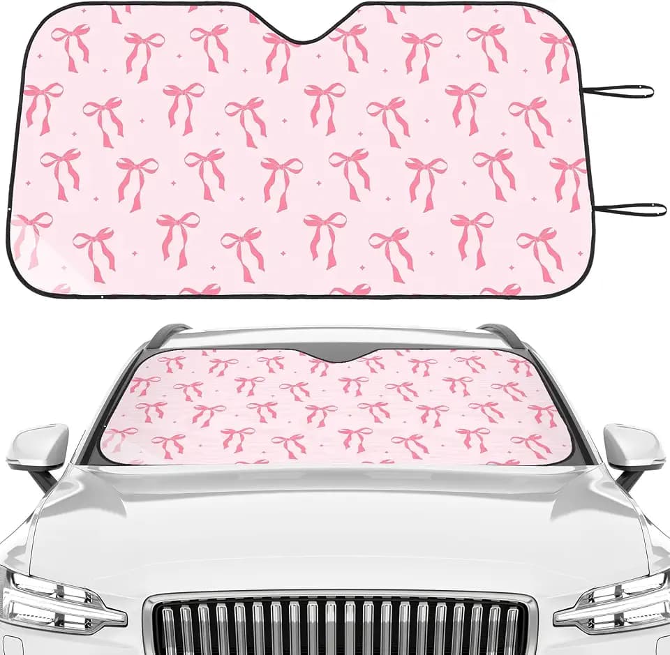 DaisyInner Pink Bow Car Windshield Sun Shade Cute Cars Visor Front Windshield Sun Protector to Keep Cooler Vehicle Automotive Sunshade Interior Heat and UV Protection 55 x 27.6 Inch