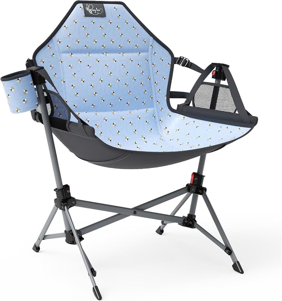 BusyBee Kids Hammock Camping Chair with Stand, Secure Lock, 125 lb, Blue