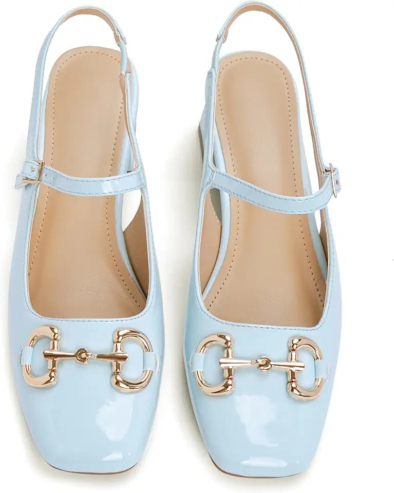 Slingback Mary Janes Shoes Women Closed Square Toe Pumps Low Chunky Heel Shoes with Buckle Ankle Strap Casual Party Dessy