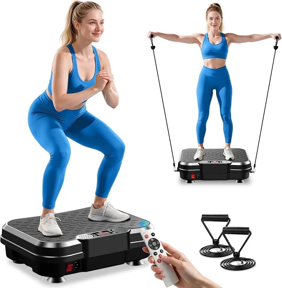 Vibration Plate Exercise Machine, 250 Adjustable Levels with Resistance Bands, 400 Lbs Capacity Vibration Plate for Lymphatic Drainage & Fitness, Muscle Activation for Home Gym Women Men