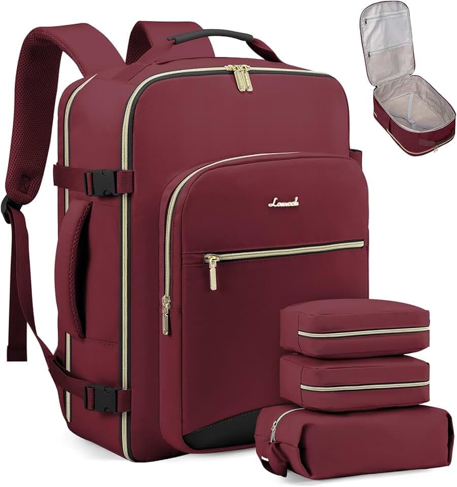 LOVEVOOK 40L Travel Backpack Flight Approved Carry on Backpack,3 Packing Cubes,Waterproof Personal Item Travel Bag,TSA Carry on Luggage Suitcase Travel Essentials,Gifts for Women & Men,fits 17" Laptop