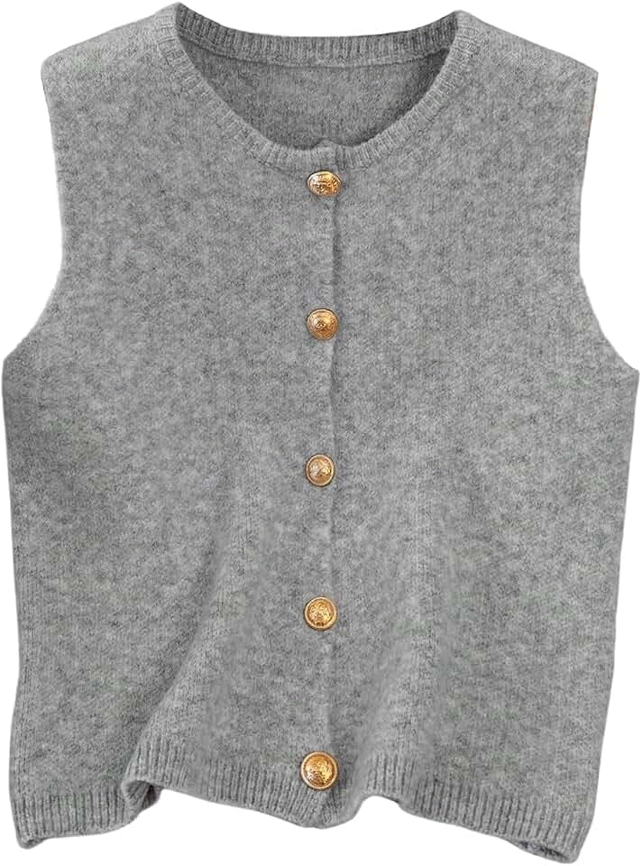 RoseSeek Women's Button Down Sweater Vest Sleeveless Crewneck Knit Knitwear