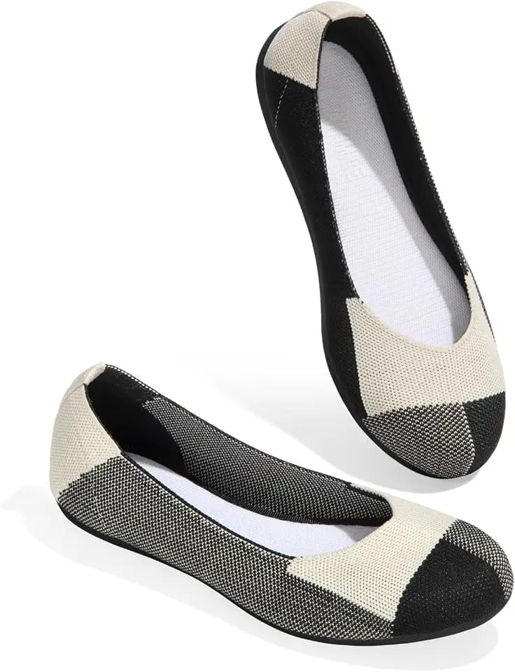ATHMILE Women's Flat Ballet Shoes Knit Flat Shoes for Women Round Toe