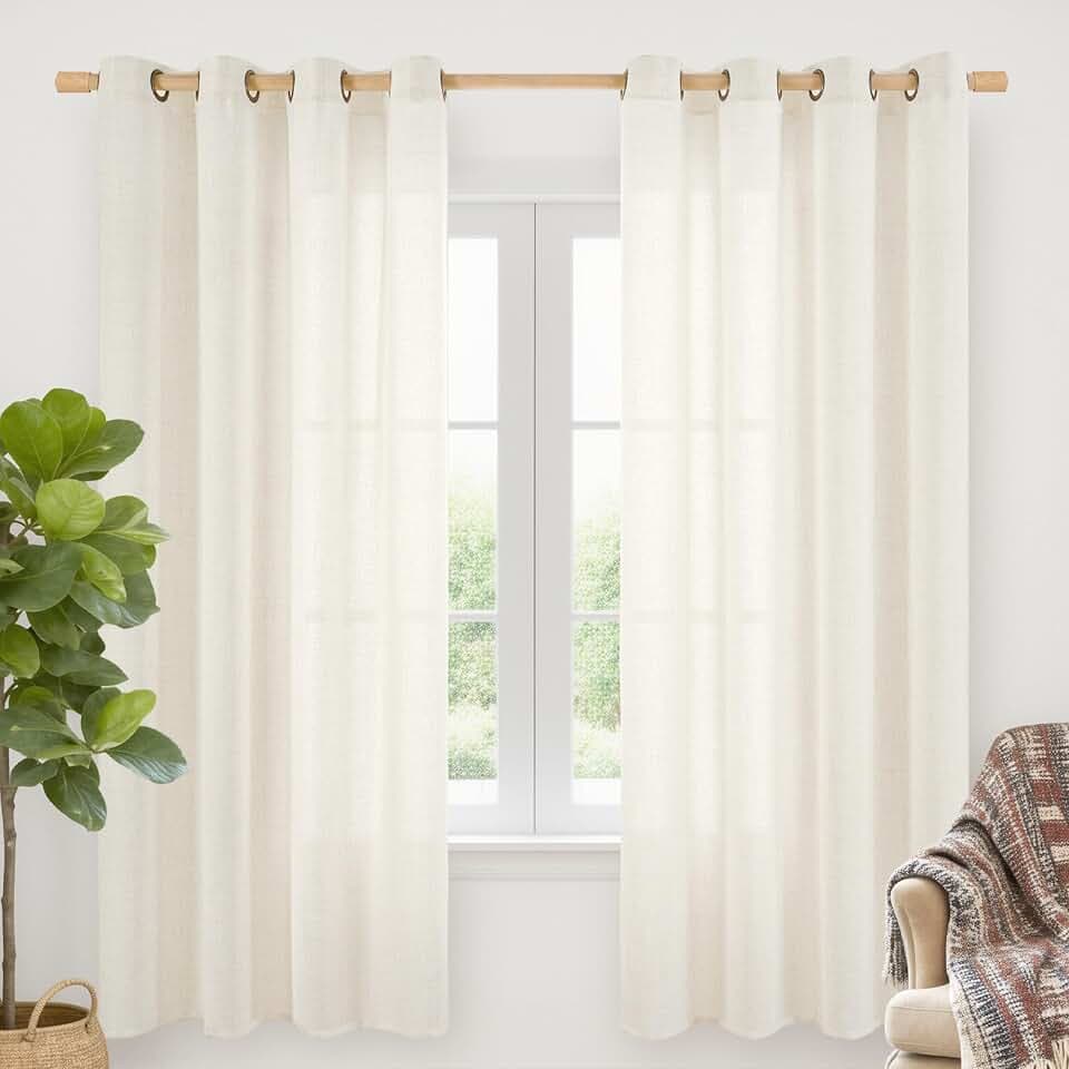 YoungsTex Ivory Linen Semi Sheer Curtains 78 Inch Length for Living Room