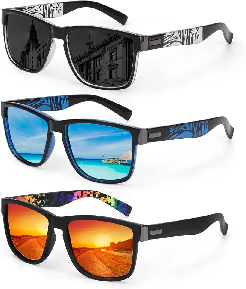 Hifot Sonnenbrille Herren Polarisiert 3 Stück, Sport Fahrradbrille Herren Damen, Sportbrille Sonnen Brille Laufbrille zum Radfahren Angeln Fahren