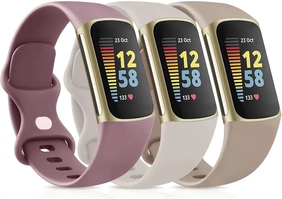 Armband kompatibel mit Fitbit Charge 5 / Fitbit Charge 6 für Damen und Herren, weich, verstellbar, Sport-Ersatzarmband nur für Fitbit Charge 5 / Fitbit Charge 6, Größe S und L, 3 Stück