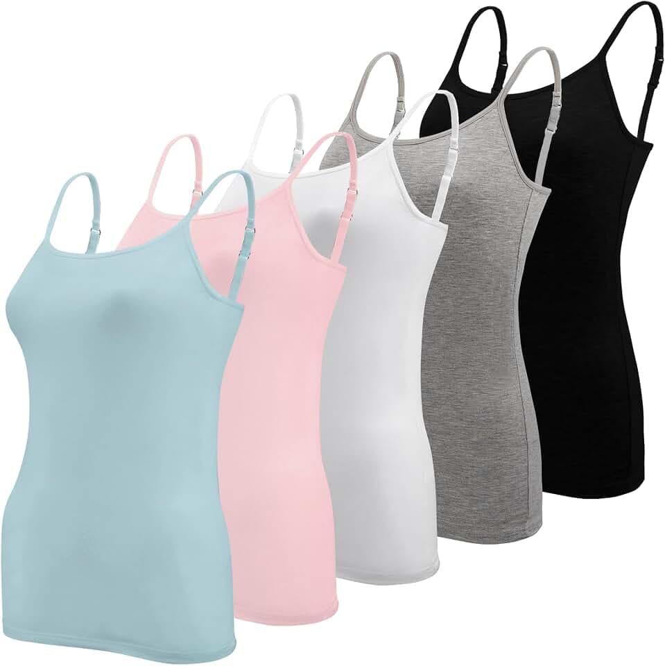 BQTQ 5 Stück Unterhemd Damen Spaghetti Top Spaghettiträger Basic Cami Tank Tops mit Verstellbarer Strap für Frauen