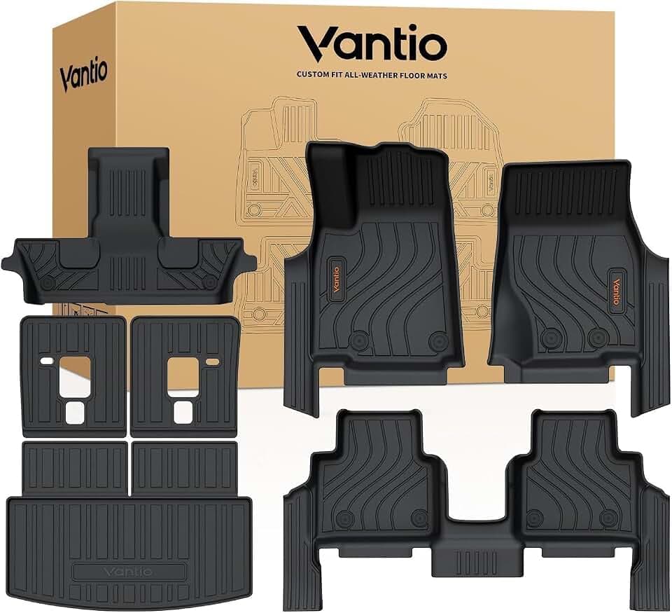 Floor Mats & Cargo Liner Set for 2021-2026 Jeep Grand Cherokee L 6 Passenger (Without Center Console), Custom Fit TPE All Weather Floor Liners with Seat Back Protectors & Door Sill Guards