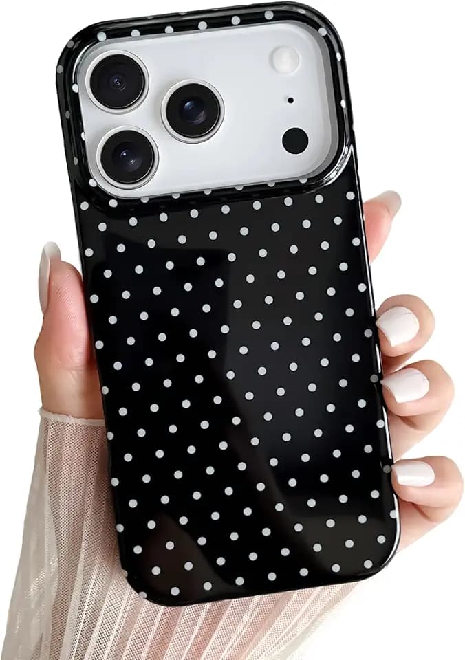 Yeddabox for iPhone 17 Pro Case Cute Polka Dot Phone Case Soft TPU Slim Shockproof Phone Cover for Women Girls, Black