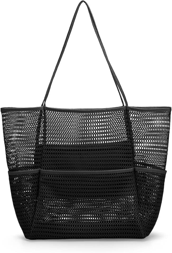Tainehs Beach Mesh Tote Bag for Women, Large Travel & Pool Bag, Lightweight Vacation Cruise Tote (Inside Out – Flip to Use)