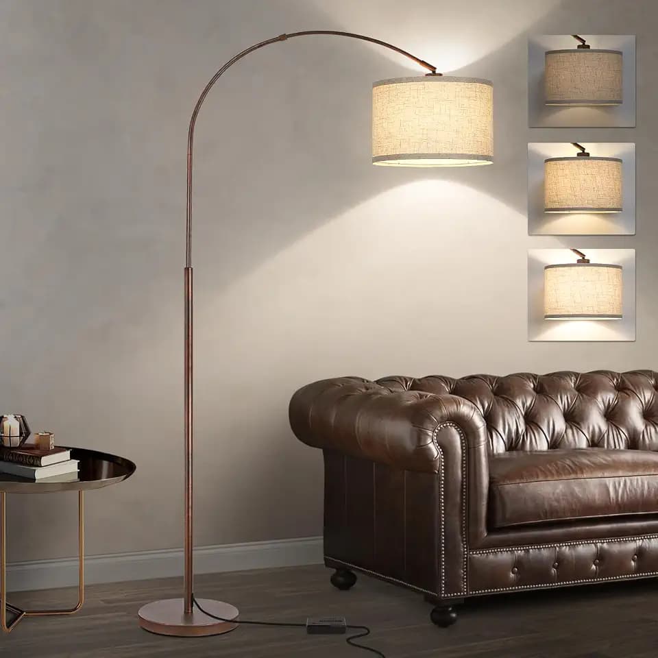Dimmable Arc Floor Lamps, Antique Bronze Lamp with Adjustable Hanging Shade