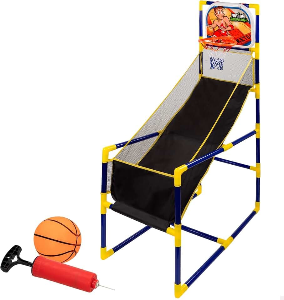 COLORBABY 49540, Basketballkorb mit Ballsammler für Kinder, CB Toys, Maße 45,5 x 90 x 139 cm, inklusive Mini-Ball und Mini-Luftpumpe zum Aufblasen, empfohlen ab 3 Jahren, einfache Montage