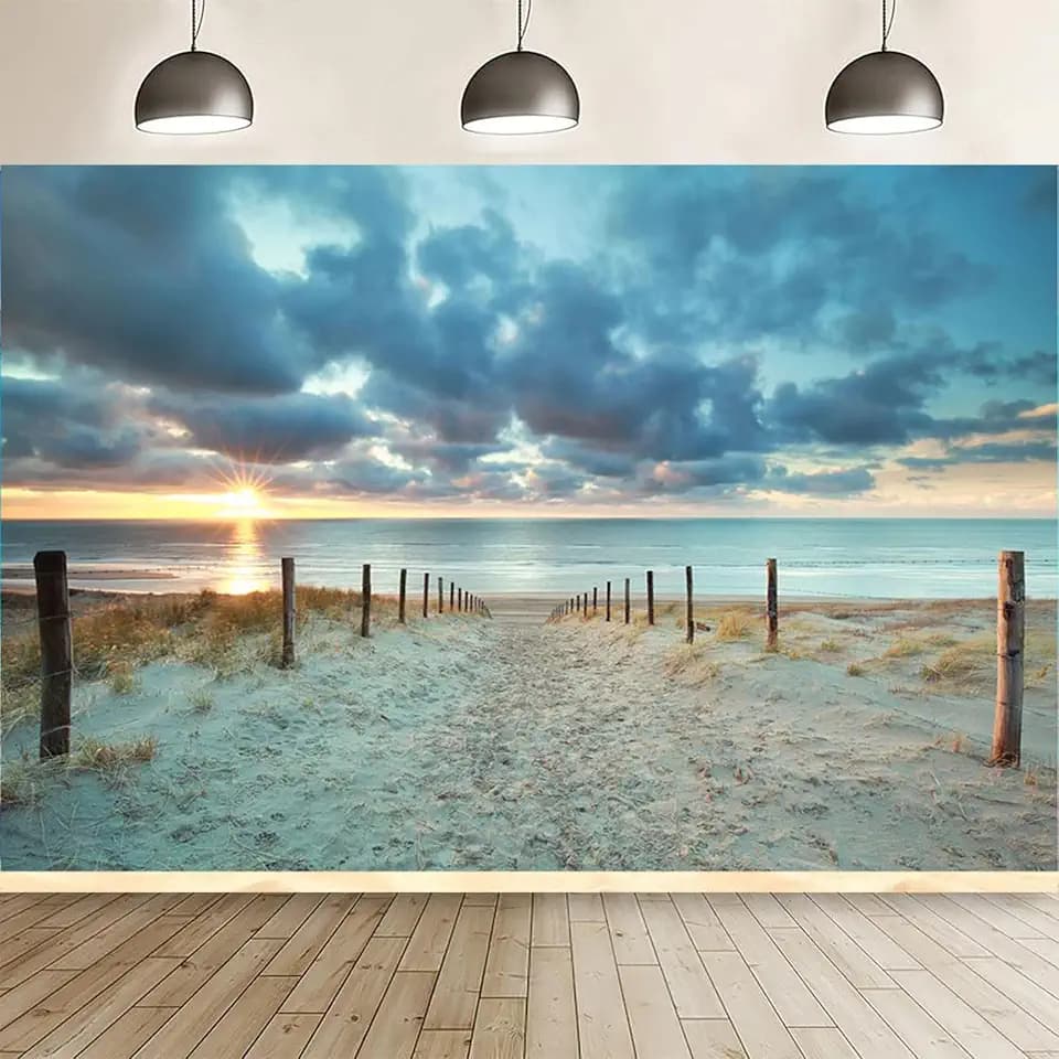 Summer Beach Backdrop, Hawaii Sun Blue Sky Ocean Photo Backdrop, Wedding Party Decoration Birthday Backdrop Studio Photo Booth Props, 7X5FT