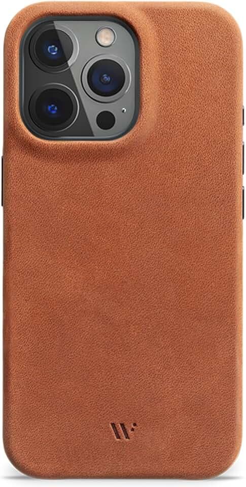 WIIUKA Hülle für iPhone 15 Pro, Leder aus Deutschland, Lederhülle extra Dünn, Premium Handyhülle, Case, Qi, Vintage Cognac Braun