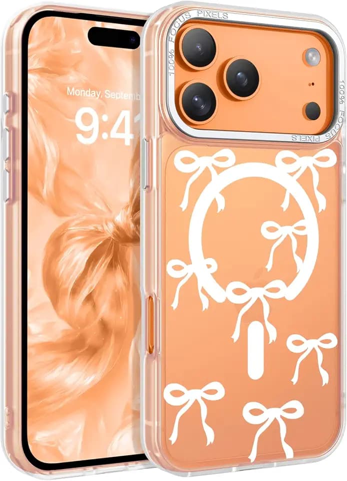 BENTOBEN Magnetic for iPhone 17 Pro Max Case with Cute Ribbon Bows Pattern, [Compatible with MagSafe] Translucent Matte Anti-Slip Slim Women Girl Protective Cover for iPhone 17 Pro Max 6.9", White