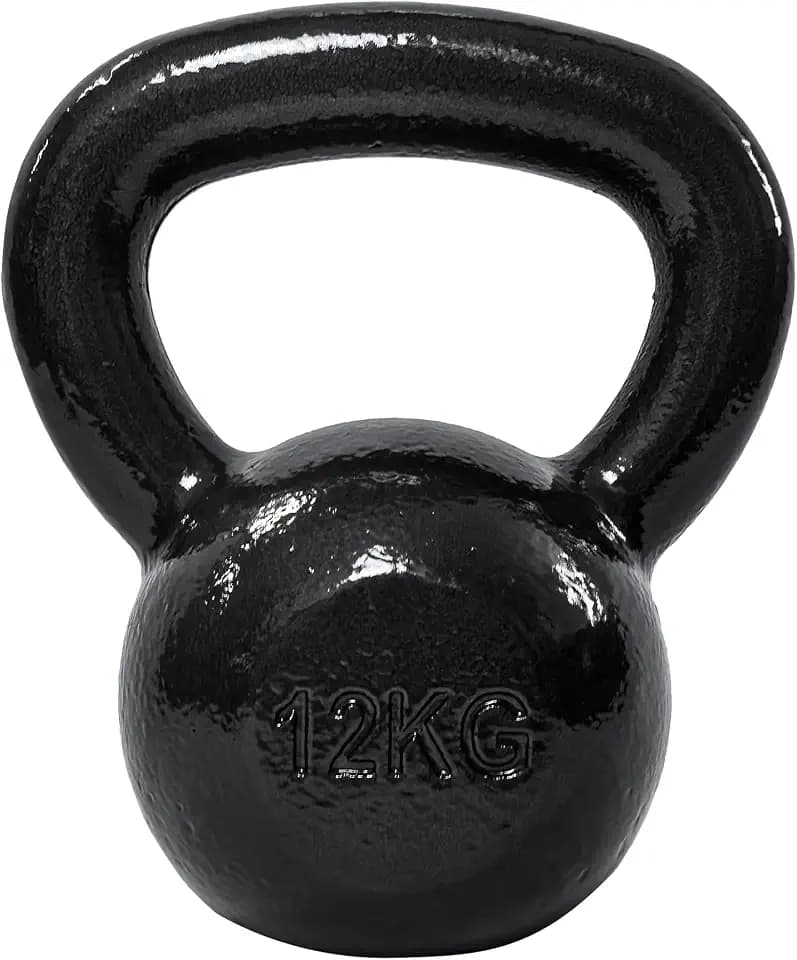 Amazon Basics Kettlebell - Gusseisen Widerstandstraining Gewicht mit Texturiertem Breitem Griff - Lackierte Oberfläche - Schwarz