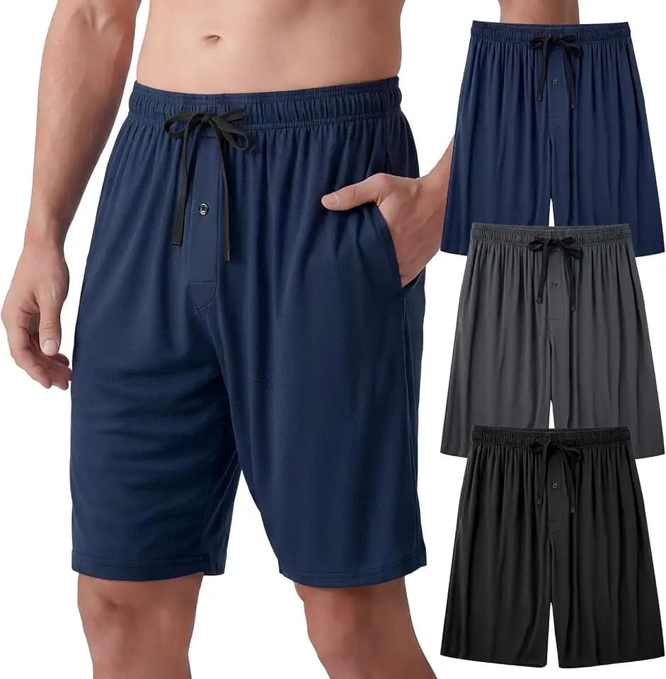 IGOLUMON Mens Pajama Shorts 3-Pack, Soft Bamboo Rayon Sleep Shorts for Men