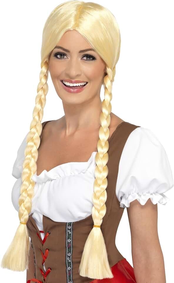Smiffys Bayrische Schönheit Perücke, Blond, mit geflochtenen Zöpfen Halloween