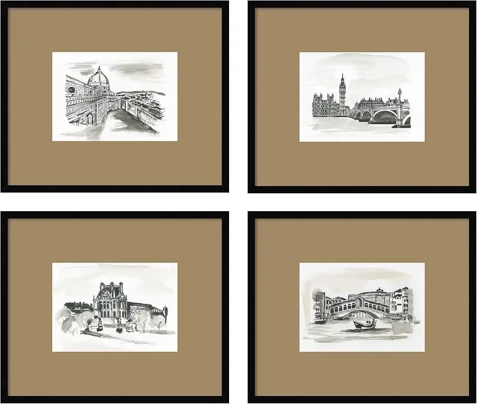 Vintage Europe 4 Piece Framed Wall Art Print Set by Teju Reval