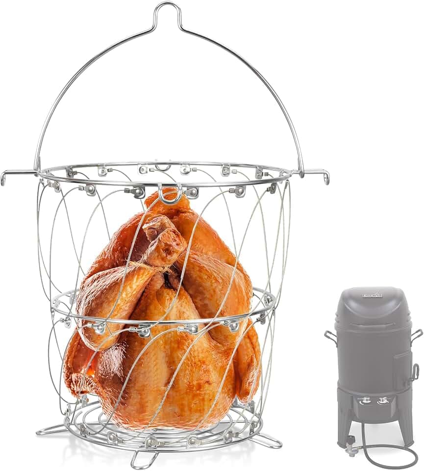 SafBbcue Turkey Fryer Better Basket for Charbroil The Big Easy TRU-Infrared 3-in-1 Smoker 14101550 Accessories, Collapsible The Big Easy Better Turkey Fryer Basket for Charbroil 14101550 Accessories