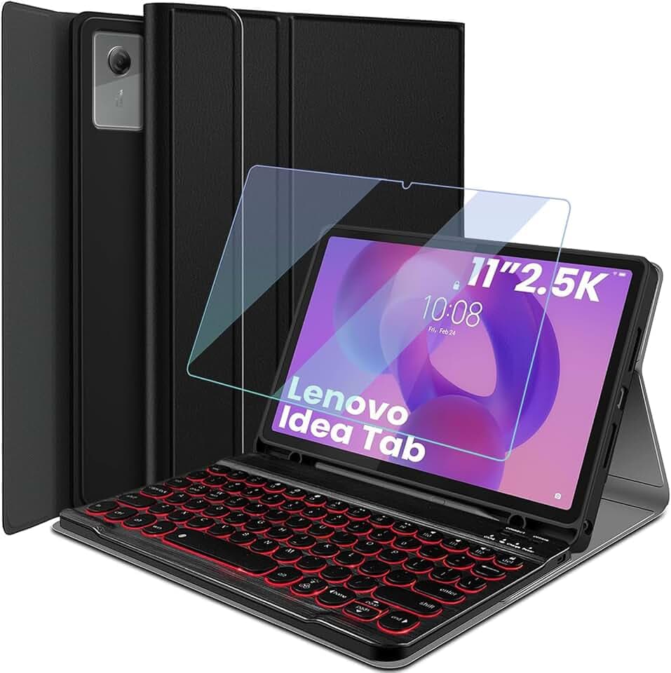 Backlit Keyboard Case for Lenovo Idea Tab 11" 2025 (TB-336ZU/TB-336FU) with Screen Protector, Wineecy 7 Colors Light Detachable Wireless Keyboard PU Leather Folio Case for 11” Lenovo Idea Tab 2025