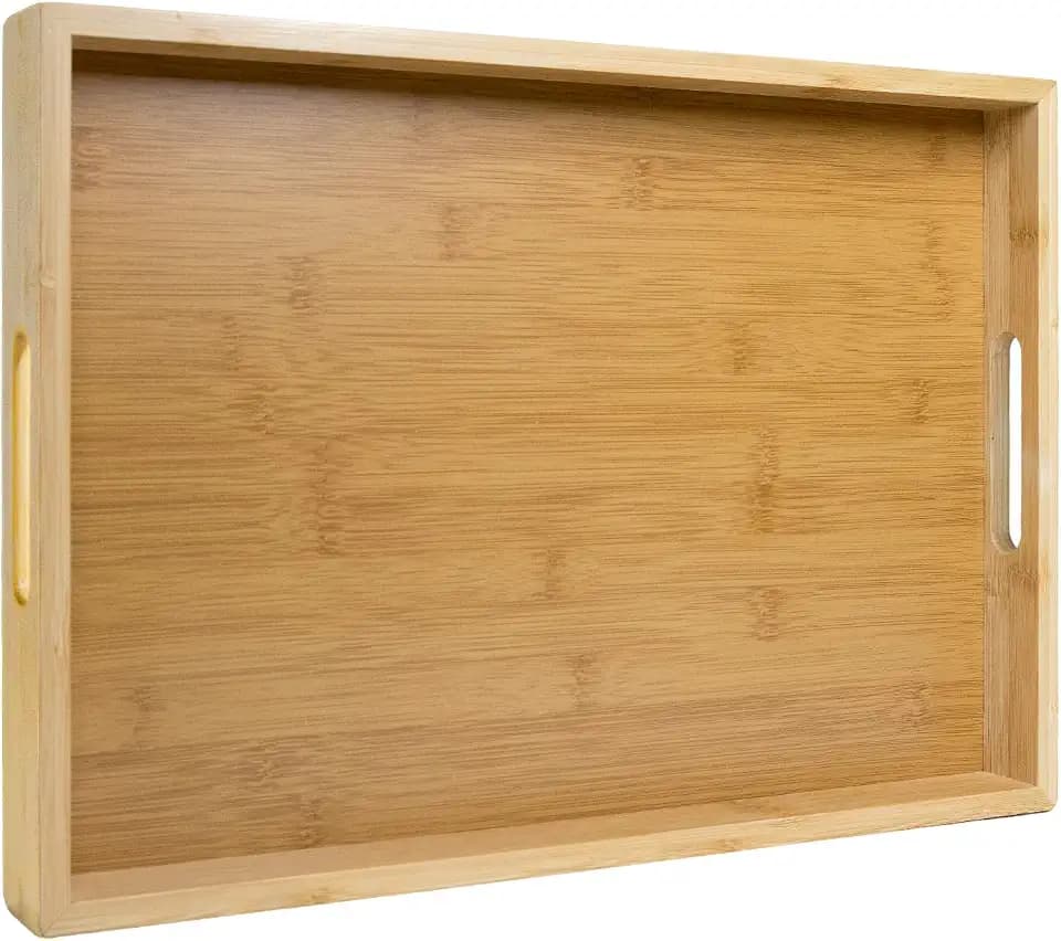 MAONAME Bamboo Serving Tray with Handles, Rectangular Decorative Tray
