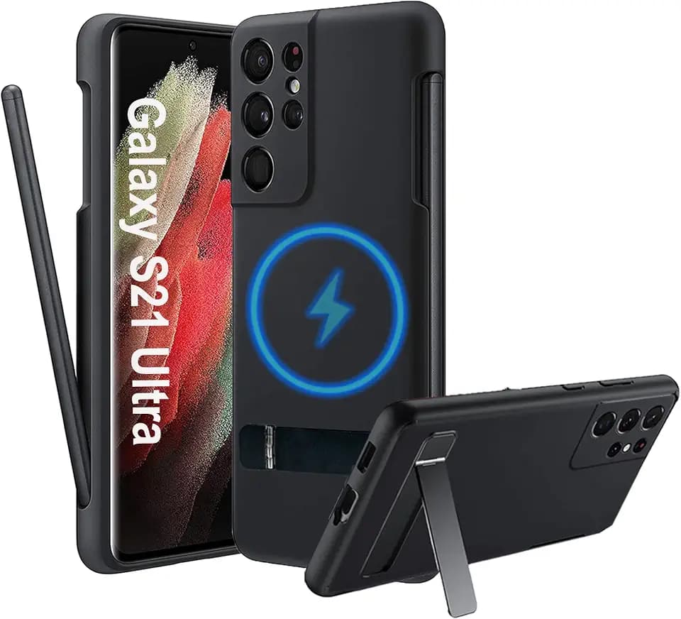 Magnetic & Stand for Galaxy S21 Ultra Case with S Pen Holder [S Pen Included], Compatible with MagSafe, Adjustable Kickstand, Liquid Silicone Phone Case & Stylus Set for Samsung Galaxy S21 Ultra 5g