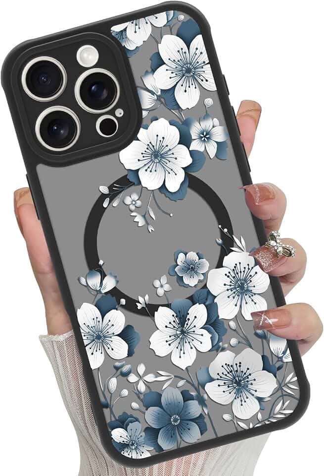 Magnetic Case Designed for iPhone 16 Pro Max,White Flower