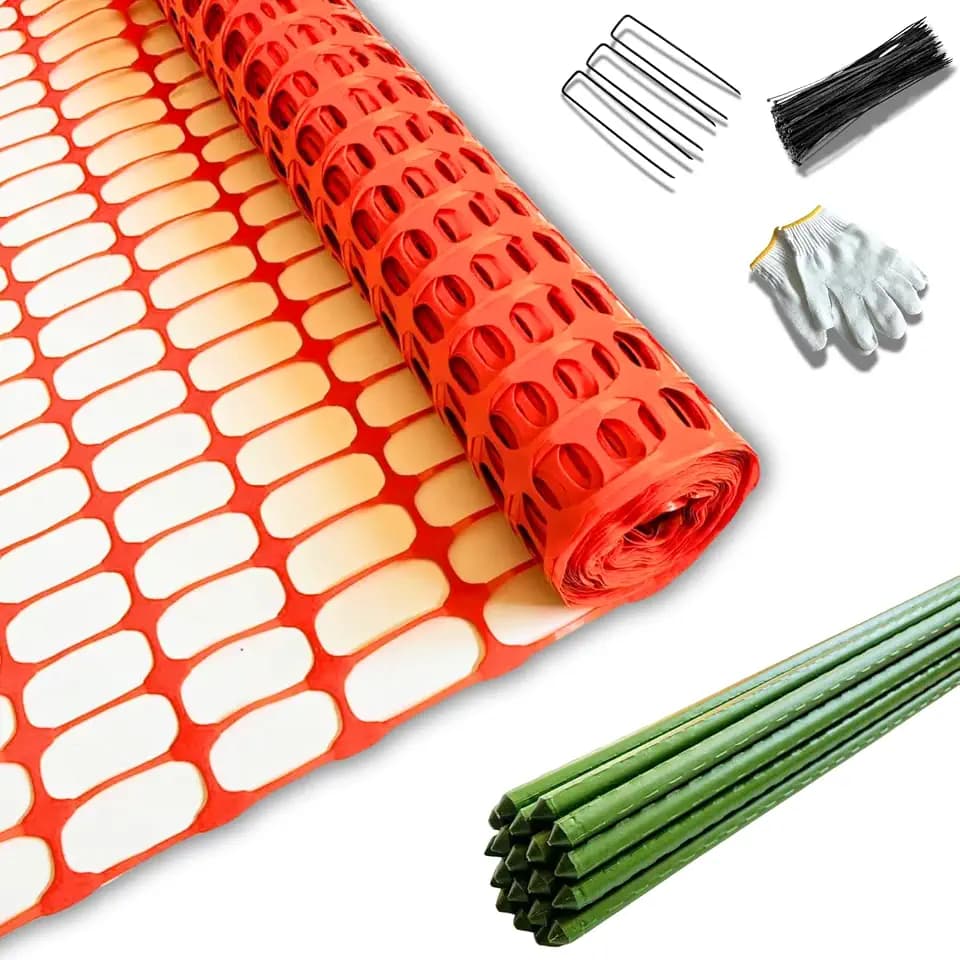 PotatoLife 23.6" x 100',Orange,Plastic Safety Fence with Stakes,Snow Fence