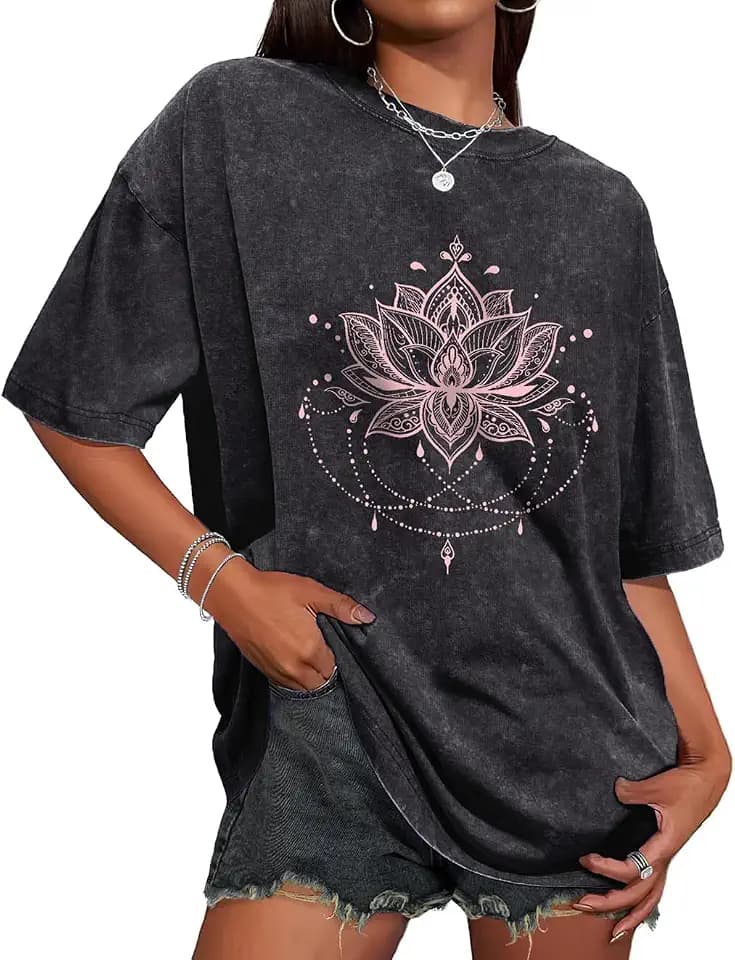 Oversized Tshirts for Women Short Sleeve Vintage Washed Basic Cotton Tees