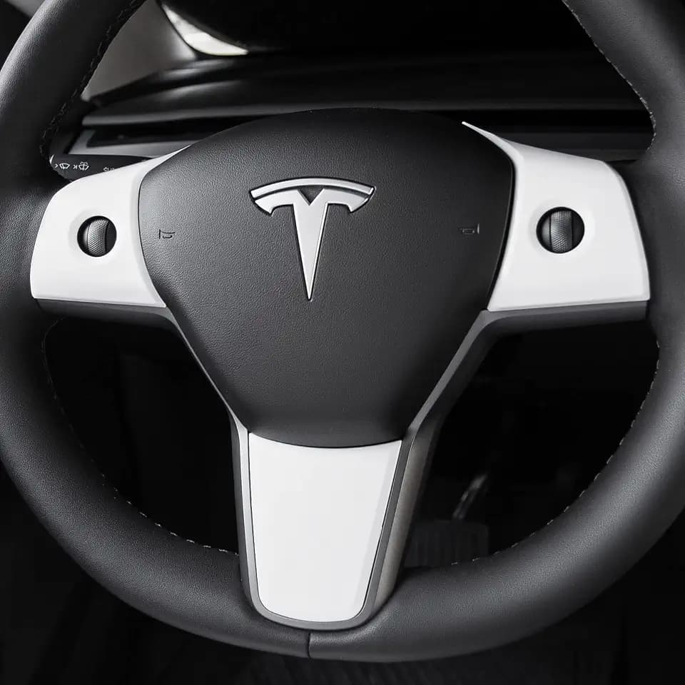 powoq Fit 2017-2022 Tesla Model 3 Model Y Steering Wheel Cover Trim Steering Wheel Wrap for Tesla Model 3/Y Accessories (White, Steering Wheel Cover Trim)