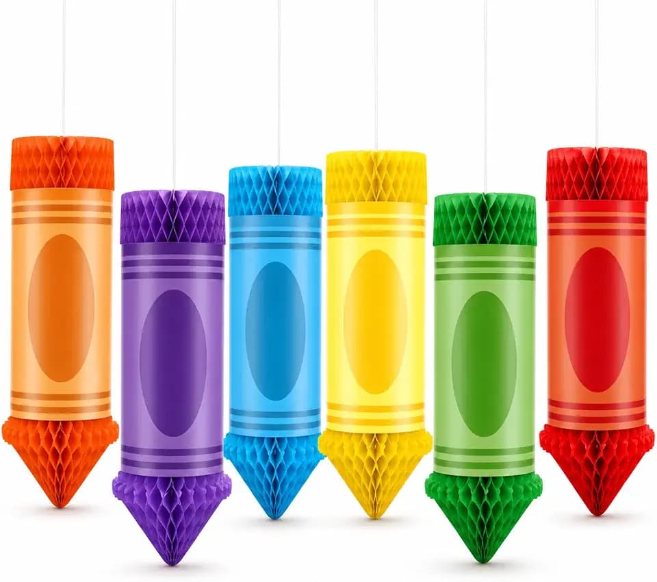Crayon Paper Lanterns, 6Pcs Colorful Back to School Honeycomb Hanging Paper Lanterns, Preschool Classroom Ceiling Backdrop for First Day of School Kindergarten Welcome Party Supplies Decorations