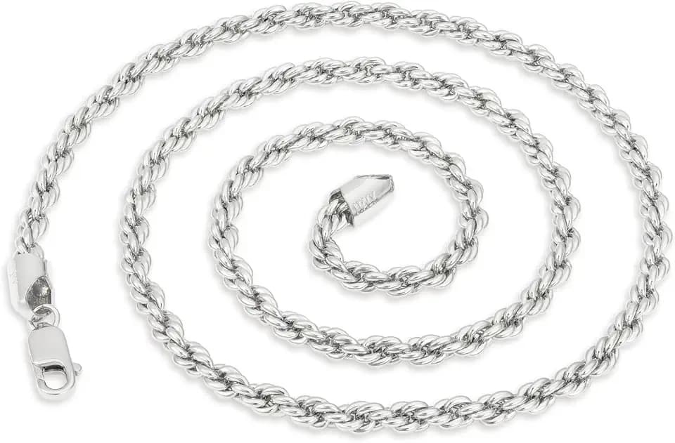 925 Sterling Silver Rope Chain 3.5/4.5mm Silver Chain Necklace for Men Women