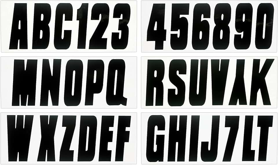 Hardline Products USA Series 350 Boat Lettering & Registration Decal Kit – Solid Black, 3-Inch –Fuel Resistant Marine Vinyl – Fits Boats, PWC, Pontoons – 146 Piece Set -BLK350EC