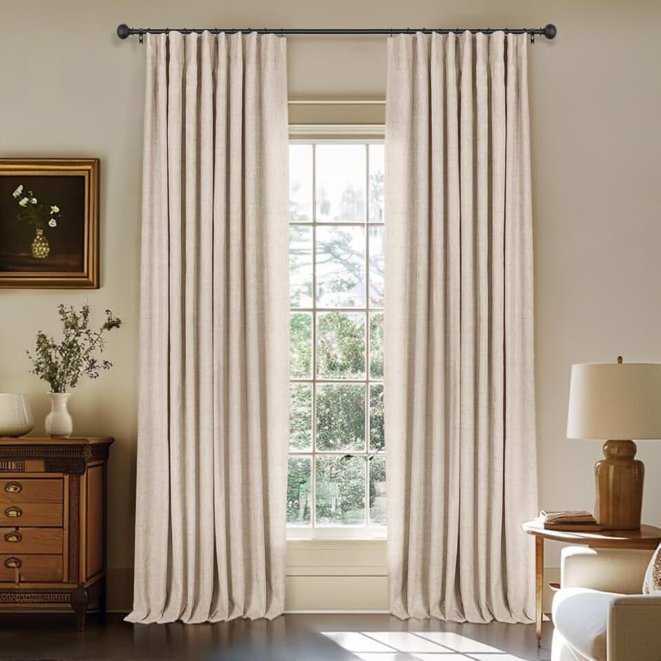 100% Blackout Curtains for Bedroom Oatmeal Linen Look Curtains 84 Inch Long