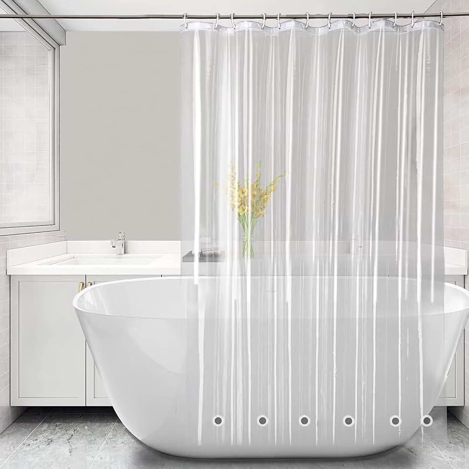 74 Inch Shower Curtain Liner Long with 6 Weighted Magnets, Lightweight PEVA Clear Plastic Longer Shower Liner 72 x 74 Inch Length for Bathroom, Waterproof with Rustproof Grommets