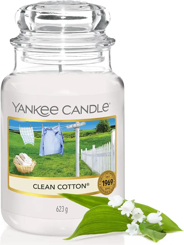 Yankee Candle Duftkerze im Glas (groß) | Clean Cotton | Kerze mit langer Brenndauer bis zu 150 Stunden