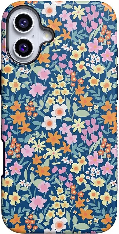 Casely iPhone 16 Case | Full Bloom | Navy Floral | Bold Protective Design | Compatible with MagSafe