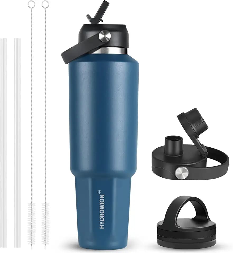 40 oz Insulated Water Bottle Stainless Steel Triple-Wall with Straw Lid Set