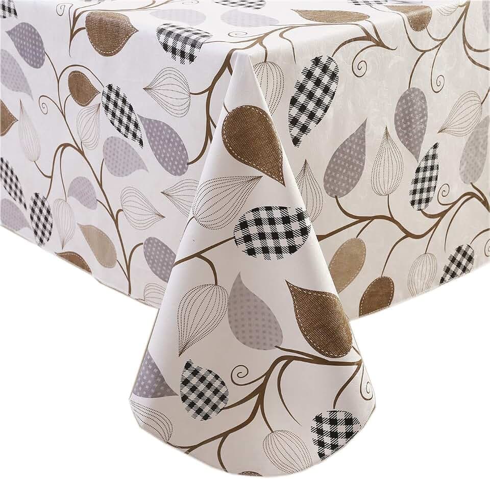 Walrus Heavy Duty Vinyl Tablecloth with Flannel Backing Waterproof Oil-Proof Plastic Table Cloth Stain-Resistant Wipeable Rectangle or Square Table Cover for Indoor and Outdoor (Leaves, 60X84 Inch)
