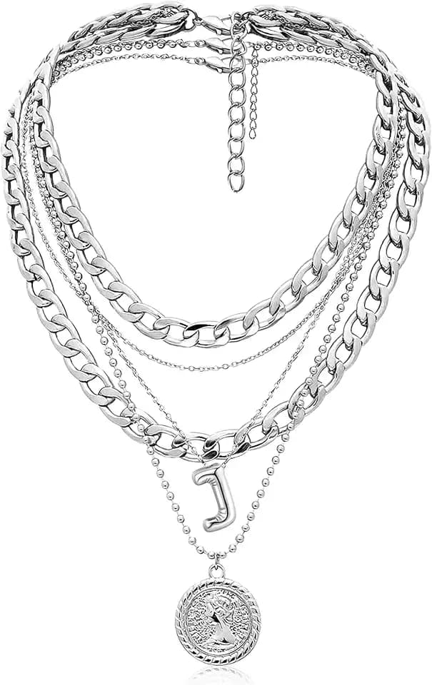 MJartoria Layered Necklaces for Women Trendy Balloon Initial Coin Pendant Necklace Dainty Chunky Chain Choker Necklaces Jewelry Birthday Gifts